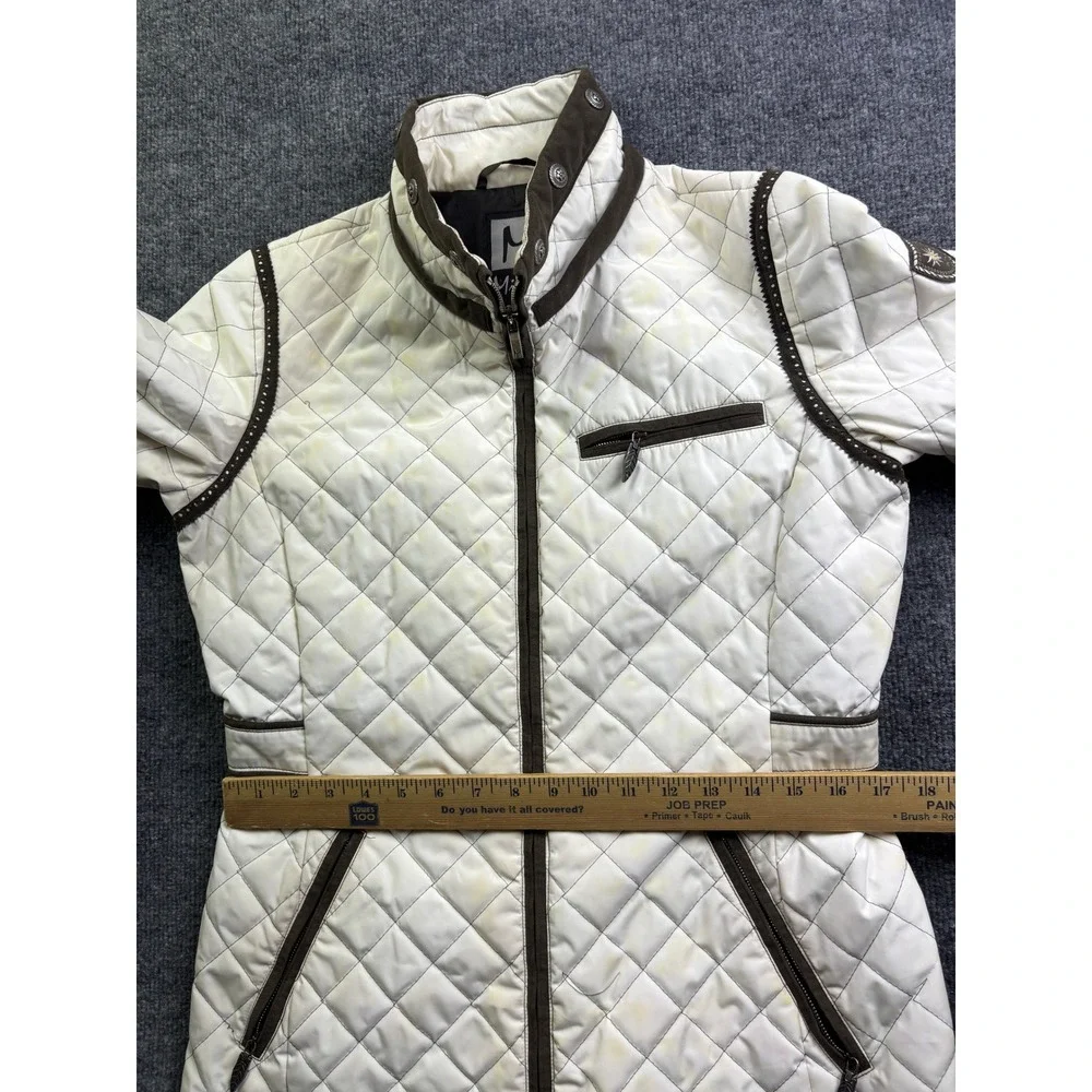 Miller‎ Quilted Longline Jacket Womens Size S White Brown Equestrian Full Zip